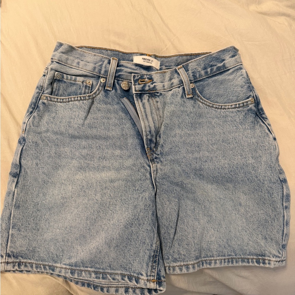 Forever 21 Washed Light Blue Denim Shorts asymmetrical waist